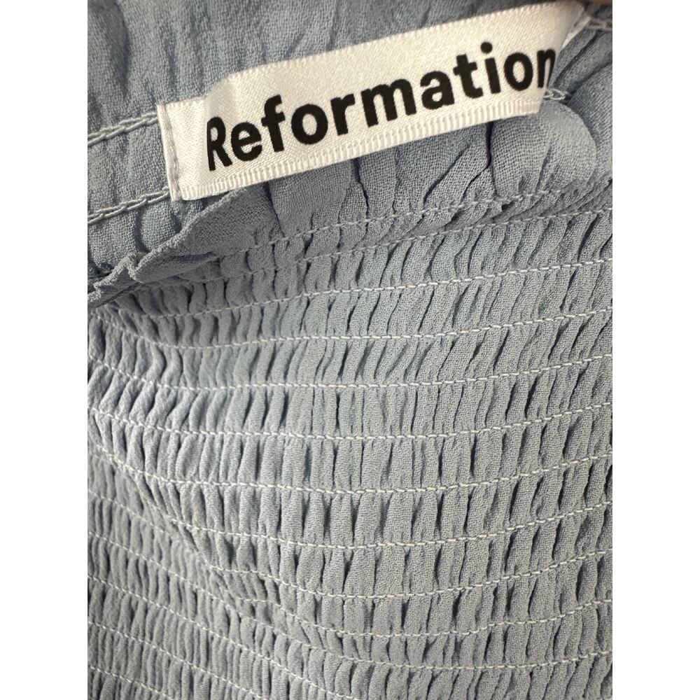 Reformation Jessy Dress Smocked Midi Dress Mineral Blue Boho Women's Size 6 - Picture 7 of 16